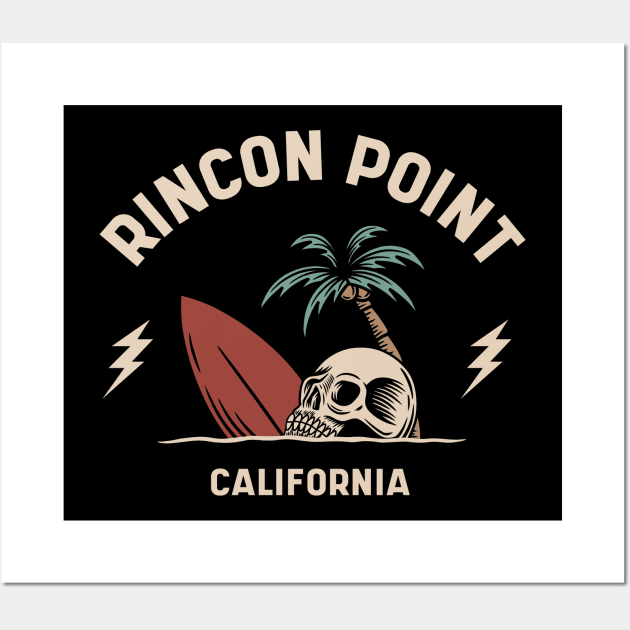 Vintage Surfing Rincon Point California // Retro Surf Skull Wall Art by Now Boarding